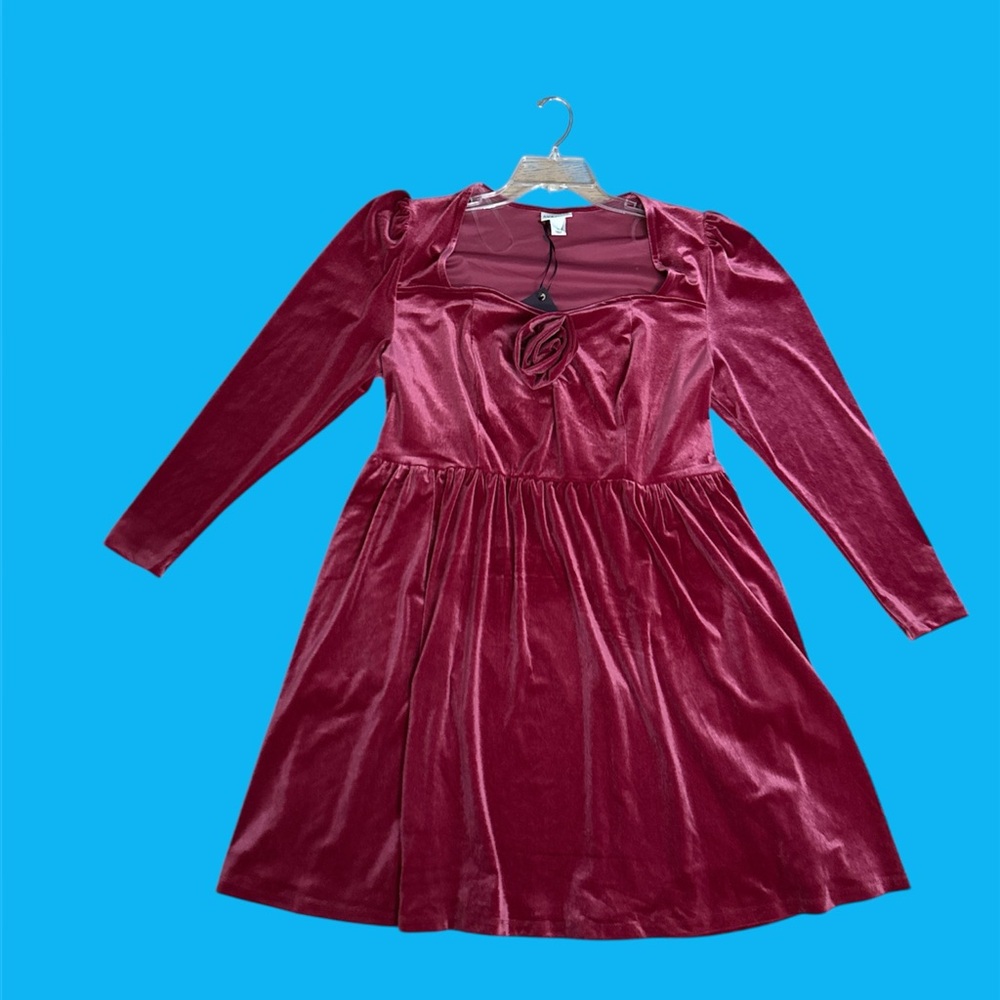 MAKE OFFER Elegant Velvet Long Sleeve Cherry Splash Plus Size Dress 1X - Picture 14 of 15